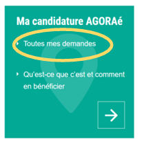 Encadré Ma candidature AGORAé avec le lien Toutes mes demandes