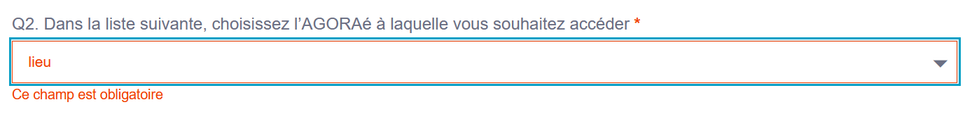 Question 2&nbsp;: liste déroulante pour choisir son AGORAé