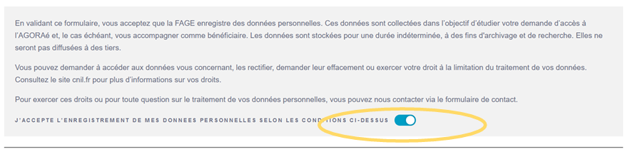 Case d'accord sur l'enregistrement des données personnelles